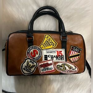 Vintage Style Hotel Travel Sticker Bag with Crossbody Strap